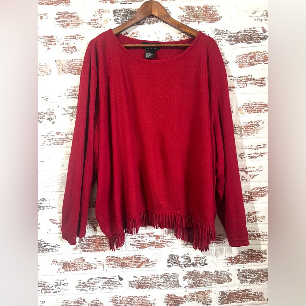 Women’s Sweater Pullover Fringe Trim Ribbed Holiday Red Sz 4X